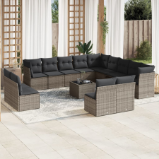 14 részes szürke polyrattan kerti ülőgarnitúra párnákkal kerti bútor