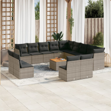  14 részes szürke polyrattan kerti ülőgarnitúra párnákkal kerti bútor