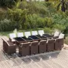  15 részes barna polyrattan kerti étkezőgarnitúra párnákkal