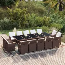  15 részes barna polyrattan kerti étkezőgarnitúra párnákkal kerti bútor
