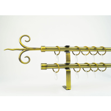 16 mm Ø Kecskemét karnis szett, 2 soros, óarany, lapostartóval (120 cm) karnis, függönyrúd