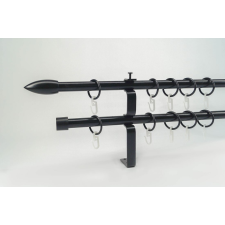 16 mm Ø Memphis karnis szett, 2 soros, fekete, lapostartóval (160 cm) karnis, függönyrúd