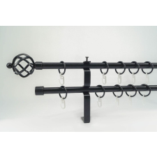  16 mm Ø Szeged karnis szett, 2 soros, fekete, lapostartóval (160 cm) karnis, függönyrúd