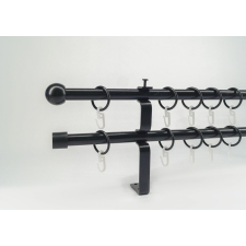 16 mm Ø Veszprém karnis szett, 2 soros, fekete, lapostartóval (120 cm) karnis, függönyrúd