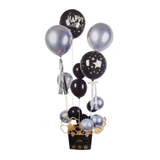  17 darabos asztali lufi dekoráció szett – Boldog születésnapot – Fekete és ezüst party kellék