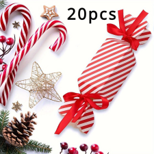  20db Piros Csíkos Karácsonyi Cukorka Ajándékdobozok Szalagokkal ajándéktasak