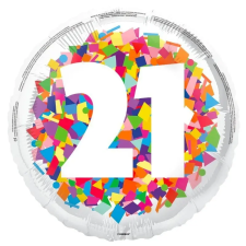  21-es Számos Confetti Szülinapi Fólia Lufi, 46 cm party kellék