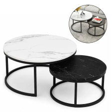  2 az 1-ben kerek dohányzóasztal szett, fehér és fekete 60 és 80 cm STL14BCZ bútor