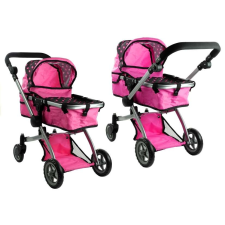 2 az 1-ben pöttyös JÁTÉK babakocsi pink-fekete 3815 játék babakocsi