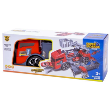  2 az 1-ben tűzoltóautó és garázs, 2 autóval autópálya és játékautó