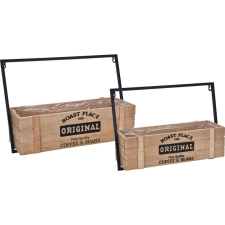 2 db dekoratív fa-fém virágcserep készlet 40x13,5x28 cm kerti tárolás