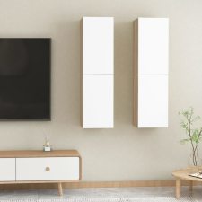  2 db fehér és tölgyszínű forgácslap TV-szekrény 30,5x30x110 cm bútor