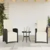  2 db fekete polyrattan dönthető kerti szék lábtartóval
