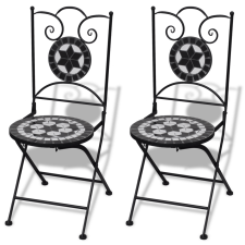  2 db mozaik bisztró kerti szék készlet fekete / fehér kerti bútor