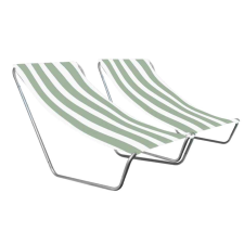  2 db összecsukható tengerparti napozóágy SAND, világoszöld csíkos kerti bútor
