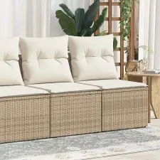  2 részes bézs polyrattan akácfa kerti ülőgarnitúra párnákkal kerti bútor