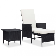  2 részes fekete polyrattan kerti bútorszett párnákkal kerti bútor