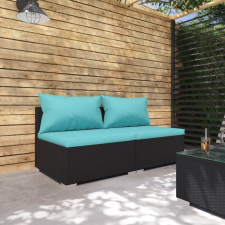 2 részes fekete polyrattan kerti ülőgarnitúra párnákkal kerti bútor