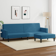  2 személyes kék bársony kanapéágy lábtartóval bútor