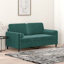2 személyes sötétzöld bársony kanapé díszpárnákkal 140 cm bútor