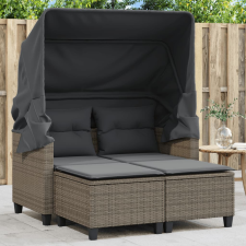 2 személyes szürke polyrattan kerti kanapé baldachinnal/székkel kerti bútor