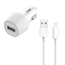 2go USB-A Autós töltő + Lightning kábel - Fehér (5V / 2.1A) mobiltelefon kellék