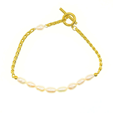  316L csavart láncos gyöngy karkötő - 18k arany bevonattal karkötő