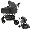  3 az 1-ben babakocsi, átalakítható, klasszikus babakocsi, sportkocsi, összecsukható, napellenző, hátsó kosár, stabil kerekek, fekete színű