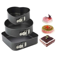 3 darabos fém tortaforma készlet (négyzet, kerek, szív) sütés és főzés
