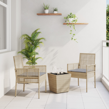  3 darabos Kerti Bistro Szett párnákkal Bézs Poly Rattan kerti bútor
