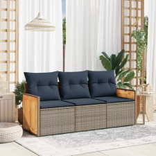  3 db szürke polyrattan kerti kanapégarnitúra párnákkal kerti bútor