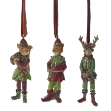 3 díszből álló készlet fenyő, róka, rénszarvas, farkas, gyanta, 14 cm karácsonyfadísz