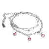  3 Pink kristályos charmos rozsdamentes acél dupla karkötő, ezüst színű