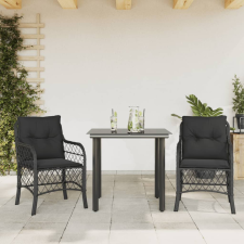 3 részes fekete polyrattan bisztrógarnitúra párnával kerti bútor