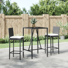 3 részes fekete polyrattan kerti bárszett párnával kerti bútor