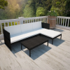  3 részes fekete polyrattan kerti bútorszett párnákkal