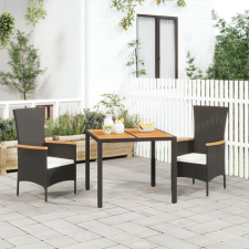 3 részes fekete polyrattan kerti étkezőgarnitúra párnákkal kerti bútor