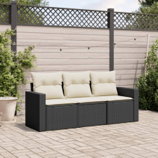 3 részes fekete polyrattan kerti ülőgarnitúra párnával kerti bútor
