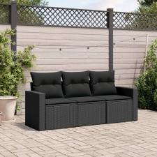 3 részes fekete polyrattan kerti ülőgarnitúra párnával kerti bútor
