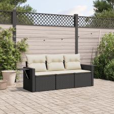  3 részes fekete polyrattan kerti ülőgarnitúra párnával kerti bútor
