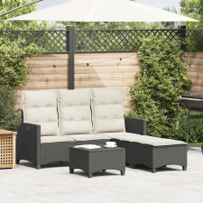  3 részes fekete polyrattan kerti ülőgarnitúra párnával L-alakú kerti bútor