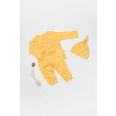  3 részes készlet: blúz, nadrág és kalap nyomtatott, BabyCosy, 50% modál + 50% pamut, citrom (méret: 18-24 hónap)