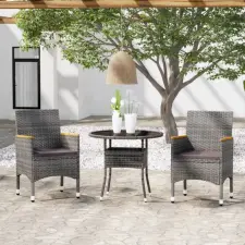  3 részes szürke polyrattan kerti étkezőgarnitúra kerti bútor