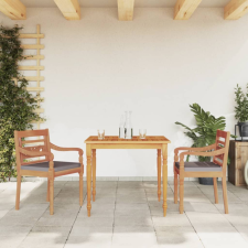  3 részes tíkfa kerti étkezőgarnitúra sötétszürke párnákkal kerti bútor