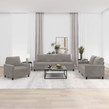  3 részes világosszürke bársony ülőgarnitúra párnákkal bútor