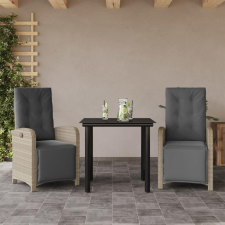  3 részes világosszürke polyrattan bisztrógarnitúra párnákkal kerti bútor