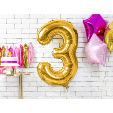 3. szám, fólia lufi, 86 cm, arany party kellék