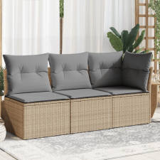3 személyes bézs polyrattan kerti kanapé párnával kerti bútor