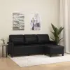  3 személyes fekete műbőr kanapé lábtartóval 180 cm