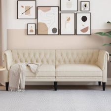 3 személyes krémszínű szövet Chesterfield kanapé bútor